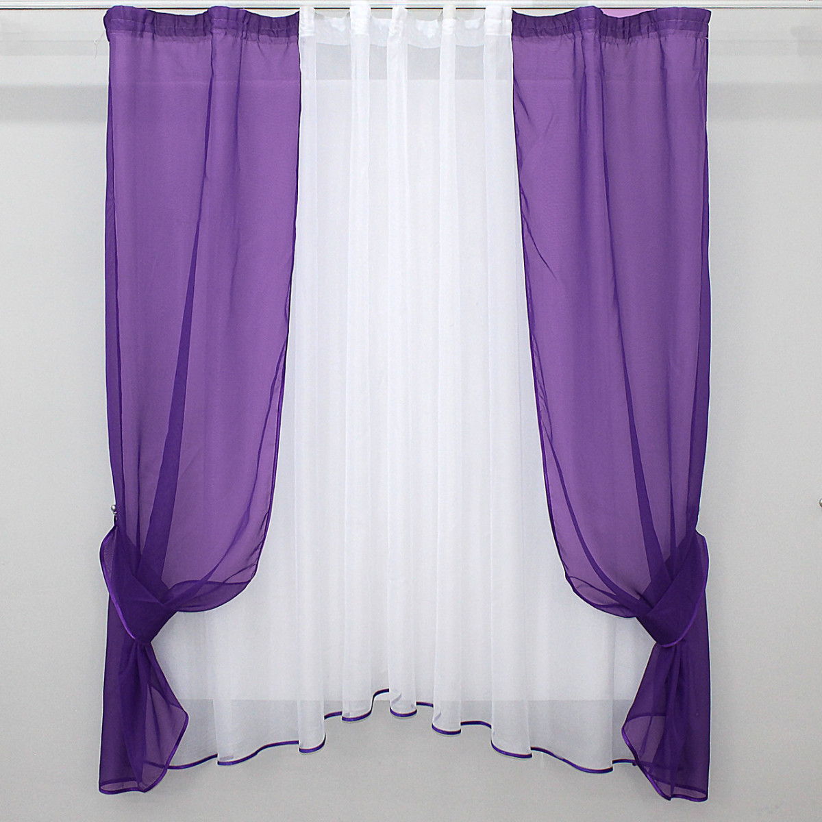 Кухонний комплект 280х170см, тюль і шторки з підв'язками. Колір фіолетовий з білим. Код 051к 50-078 4256115, фото 1