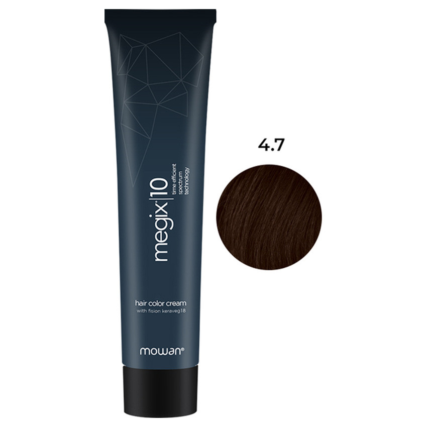 Фарба для волосся з низьким вмістом аміаку Megix10 Mowan 4.7 середньо-коричневий темно-бордовий 100 мл