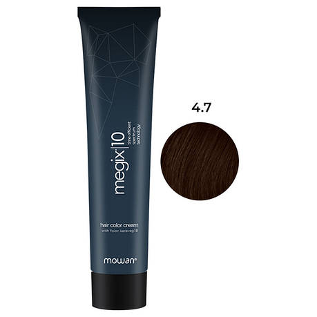 Фарба для волосся з низьким вмістом аміаку Megix10 Mowan 4.7 середньо-коричневий темно-бордовий 100 мл, фото 1