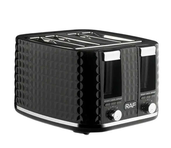 Тостер RAF R.503, 1500 Вт, 4 тости, 6 рівнів обсмаження, функції розморожування та підігріву Black