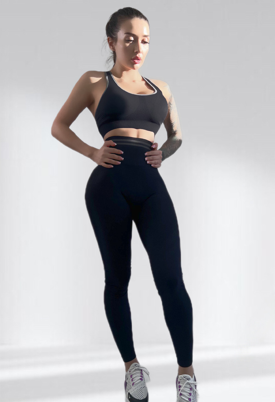 Костюм для фітнесу жіночий LILAFIT Чорний у рубчик L (LFS000060)