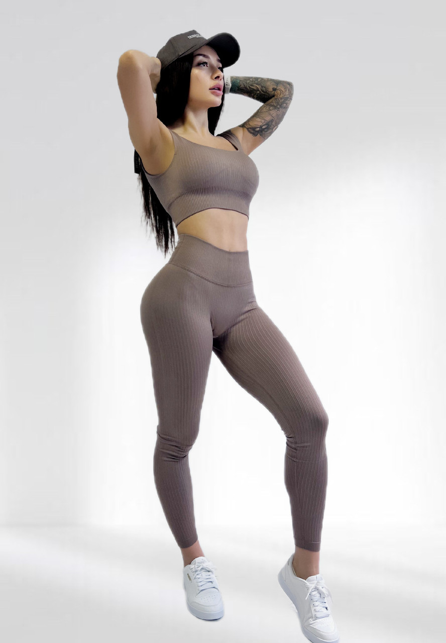 Костюм для фітнесу жіночий LILAFIT Коричневий у рубчик M (LFS000086)