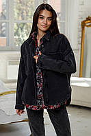 Джинсова куртка жіноча чорна з накладними кишенями 6312