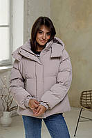Куртка жіноча з капюшоном пудрова водонепроникна оксамитове напилення КЗ-0108 Nolvit