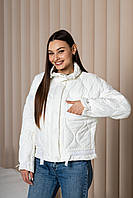 Куртка демісезонна жіноча з накладними кишенями стьобана без капюшона біла/чорна КД-0424 Nolvit