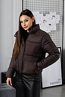 Куртка демісезонна шоколадного кольору трендова з накладними кишенями КД-427 Nolvit