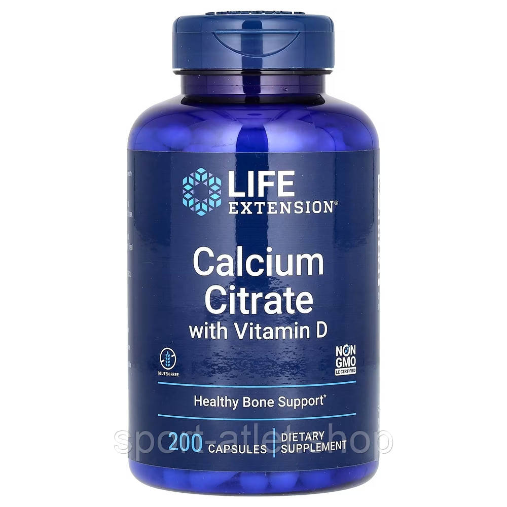 Вітаміни та мінерали Life Extension Calcium Citrate with Vitamin D, 200 вегакапсул
