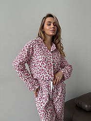 Жіноча Муслінова піжама рожеві РОЖЕВИЙ ЛЕОПАРД COSY штани+сорочка M251P