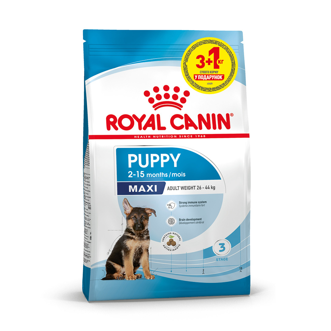 Корм для цуценят великих порід собак ROYAL CANIN MAXI PUPPY 3 + 1 кг в подарунок