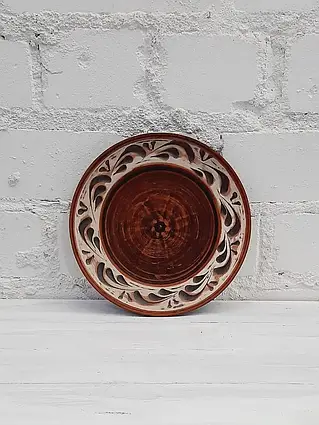 Тарілка 21см Ангоб із червоної глини