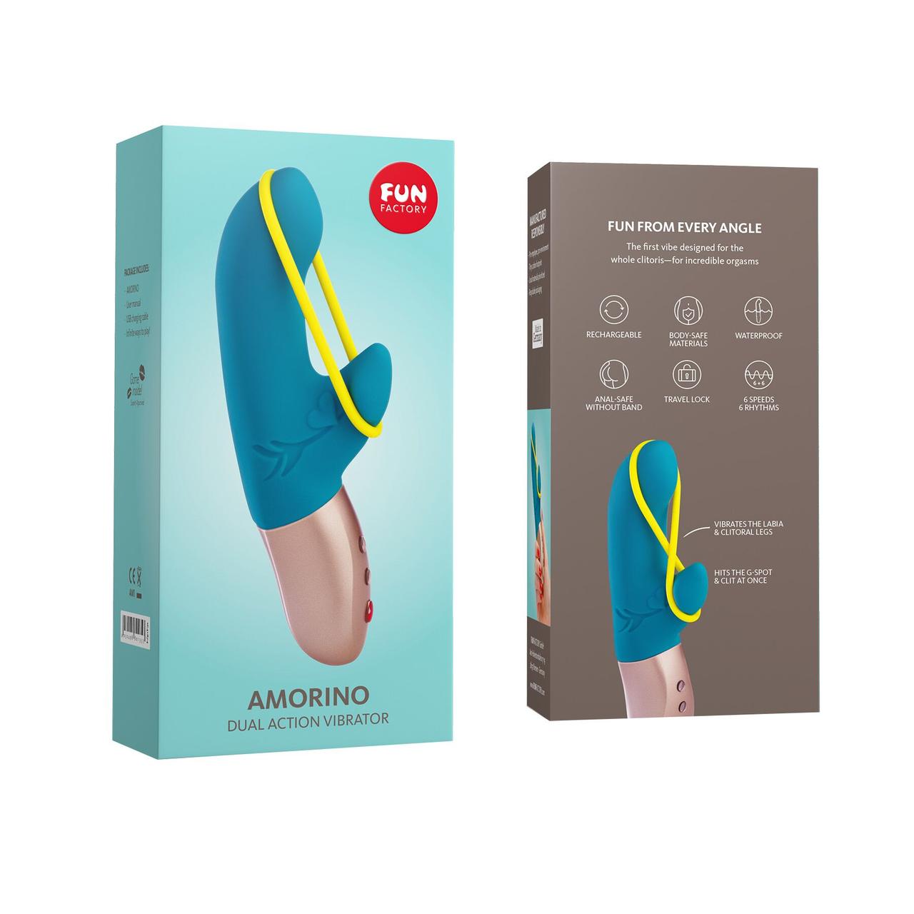 Силіконовий кролик-вібратор Fun Factory Amorino petrol/neon yellow