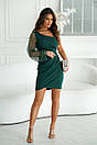 Вечірня коротка зелена сукня з сіткою з паєтками, фото 5