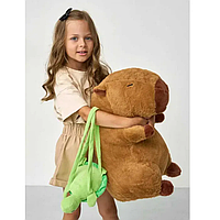 Мягкая подушка игрушка Капибара с рюкзачком Черепашкой на спине 51 см