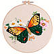 Набір для вишивання нитками Квітка та метелик з підрамником 30x30 Смарагд Японський метелик Смарагд Зелений, фото 6