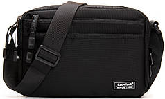 Сумка чоловіча на три блискавки змійки тканинна на плече середня чорна дві кишені 21х27х11 см Lanpad 15029