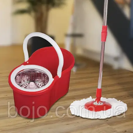 Швабра з відром з автоматичним віджиманням та полосканням Magic Mop Easy 360 на 10 літрів, Червоний, фото 1