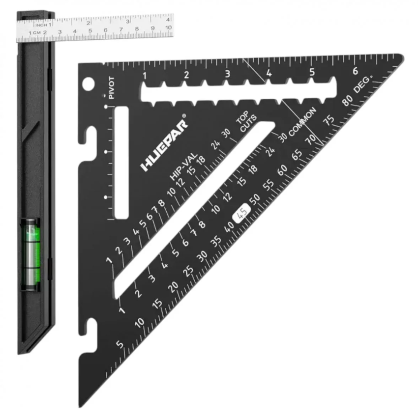 Вимірювальний кутник HUEPAR / метрична шкала + дюйми + градуси, фото 1