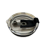 Кришка для склянки, чашки з отвором для пиття й під трубочку прозора з чорною кришкою