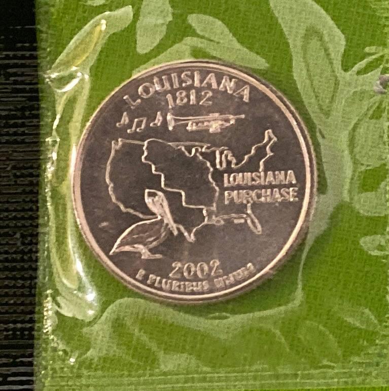 Монета США 25 центів 2002 р. Луїзіана в запайці