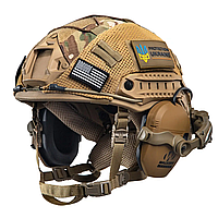 Тактичний шолом Fast IIIA USA Wendy Premium M L XL Військовий з активними навушниками Wolkers кріплення чебурашка койот