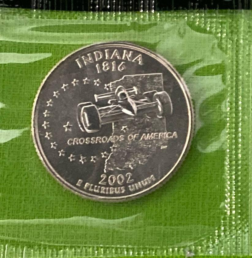 Монета США 25 центів 2002 р. Індіана в запайці