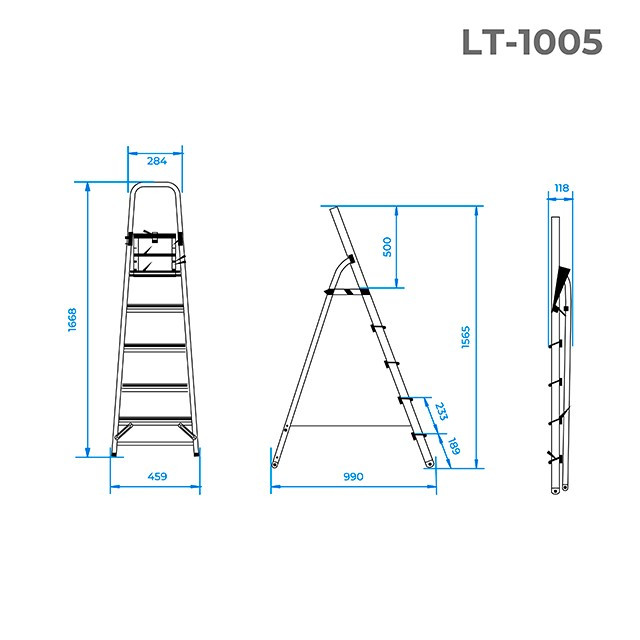 Стрем'янка з алюмінію 5 сходинок, висота до платформи 1,06 м INTERTOOL LT-1005