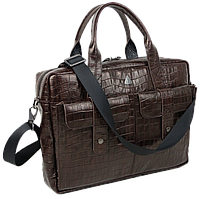 Чоловіча шкіряна сумка, портфель під крокодила Mykhail Ikhtyar коричнева (mrk)
