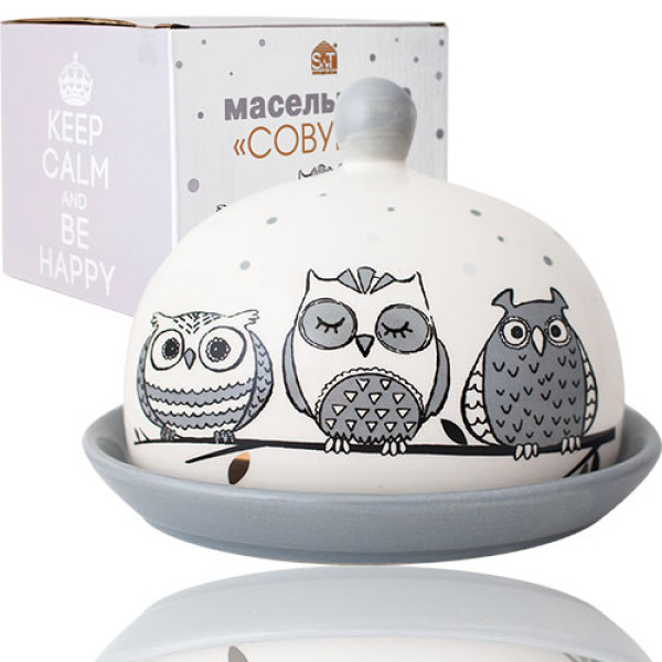 3340-18 Масельничка "Совоньки" кругла (16х13х11,5см)