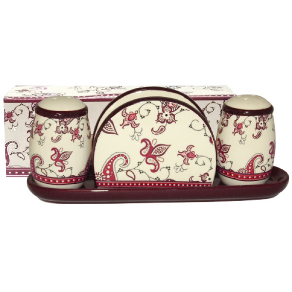 6912-15 Набір для солі і перцю з салф. на керам. підставці "Орнамент"