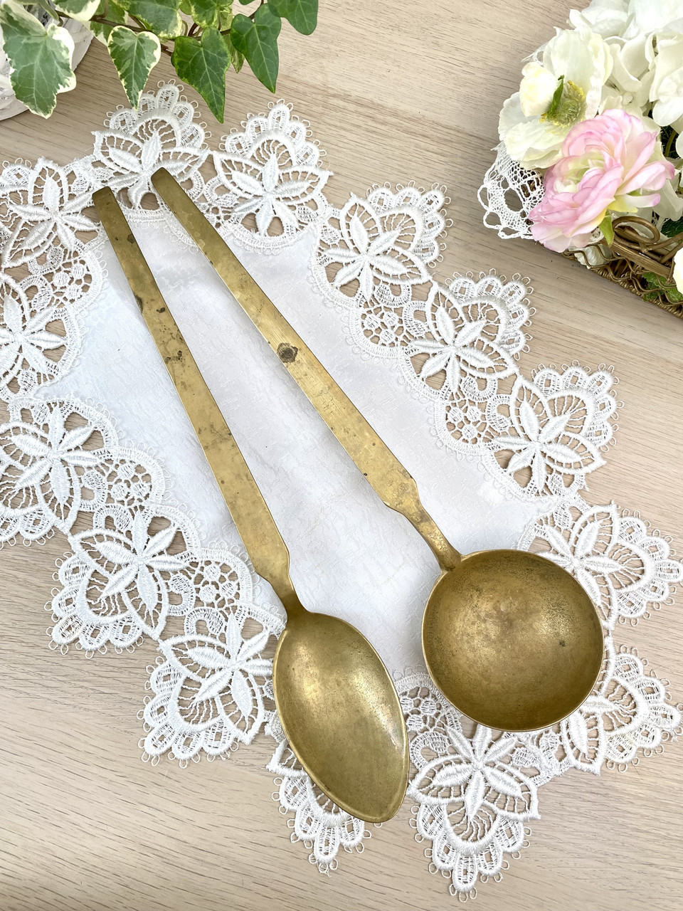 Дві старі бронзові кухонні кухарі, ложки у великому розмірі, бронза, латунь, Німеччина