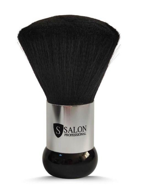 Щітка для змітання волосся Salon Professional, натуральний ворс кругла, чорно-срібляста ручка