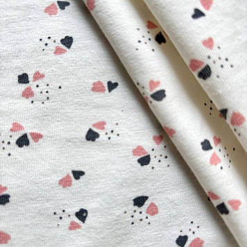 Кулір стрейч трикотажне полотно преміум класу з принтом серця