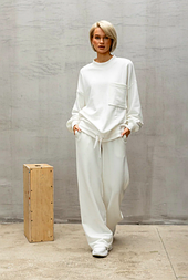 Спортивний жіночий костюм, молочний колір тринитка петля кишені