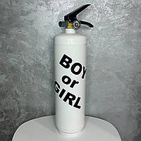 Білий Балон для Gender Party 3 кг з Рожевою фарбою Холі, ґендер паті, балон для визначення статі, чорна наліпка, балон BOY OR GIRL