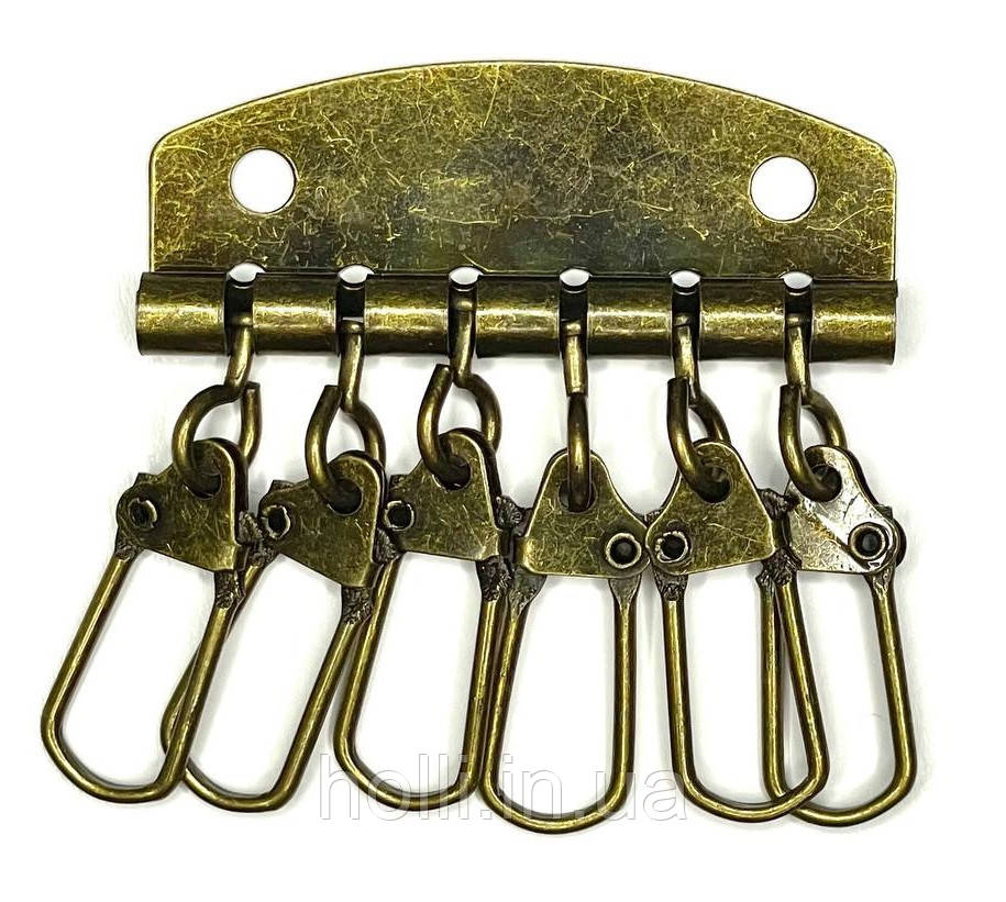 Фурнітура для ключниці на 6 карабінів, Заготівка для ключниці колір Антік