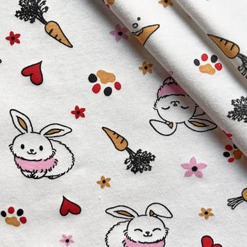 Інтерлок тканина трикотажна пенье набивка зайчики