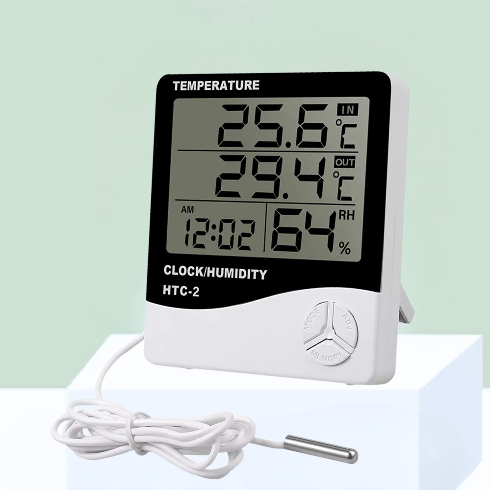 Електронний цифровий термометр HTC-2 з виносним датчиком температури та дисплеєм термогігрометр кімнатний, фото 1
