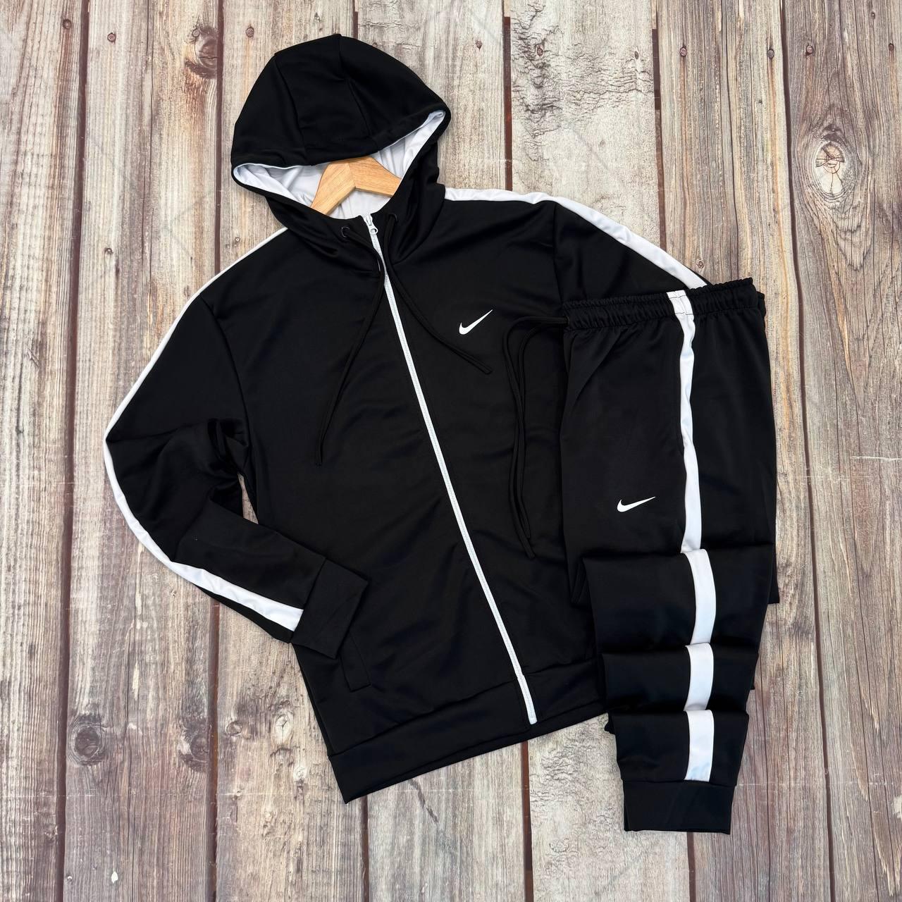 Чоловічий спортивний костюм чорний Nike з лампасами весняний осінній Найк Кофта на змійці + Штани з дайвінгу