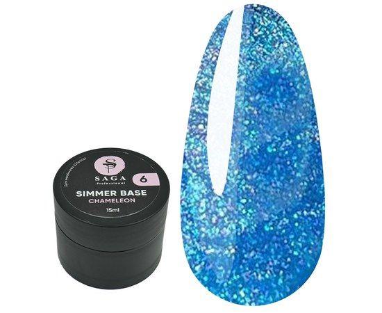 Камуфлююча база для нігтів з мерехтінням Saga Professional Shimmer Chameleon №6, 15 мл