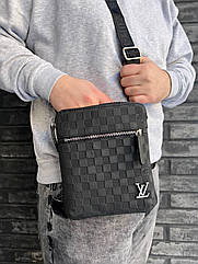 Шкіряна елегантна чоловіча сумка-месенджер Louis Vuitton чорна Сумка-барсетка через плече луї вітон хлопцю