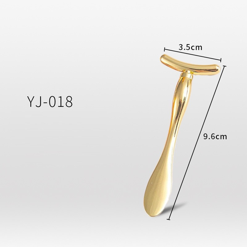Масажна паличка зі сплаву у формі літери Т, ложка для крему голд 9.6х3.5см, фото 1