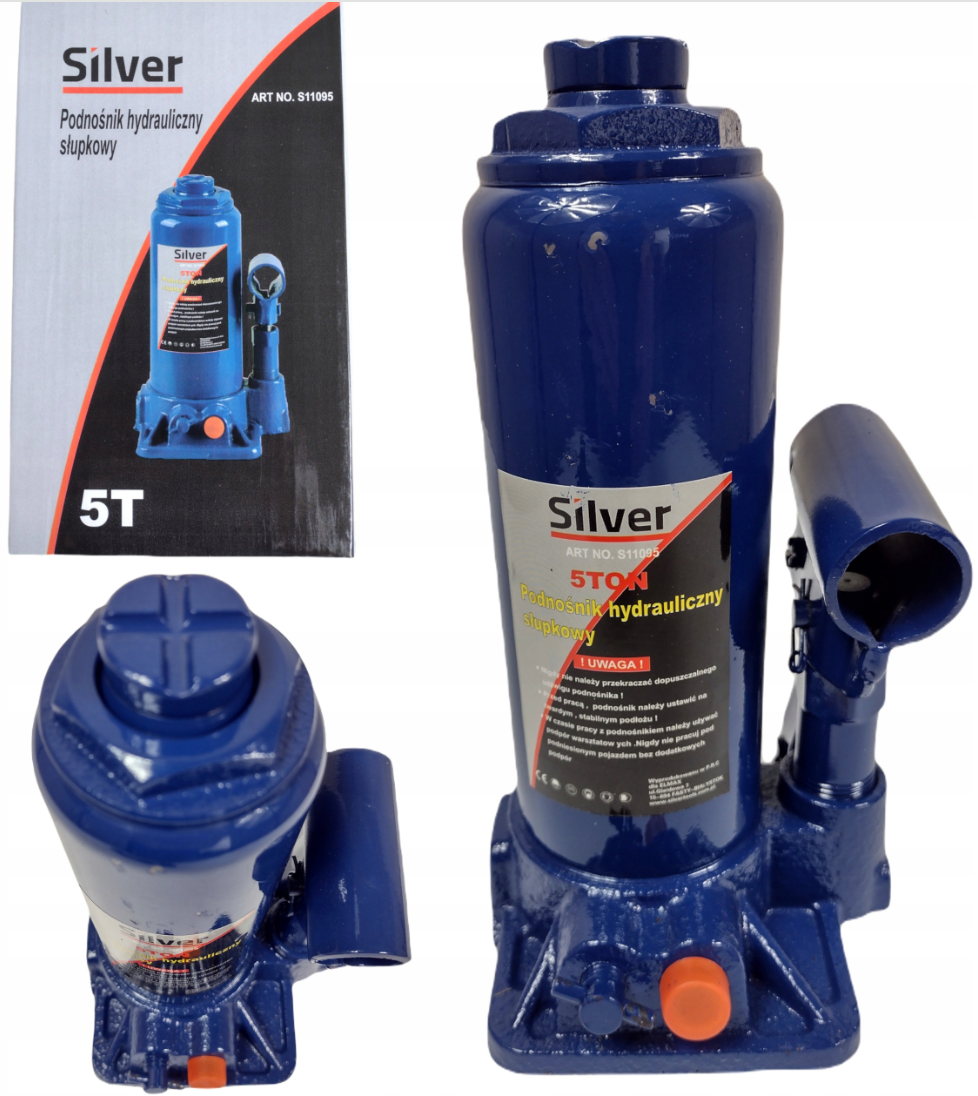 Домкрат гідравлічний 5т Silver S11095 пляшковий одноштоковий: висота підйому 370 мм, вантажопідйомність 5 т, фото 1