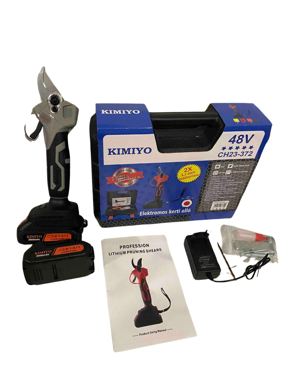 Акумуляторний секатор KIMIYO CH 23-372 сірий (2АКБ, 48В(18V) , 4AH), АКБ секатор, фото 1