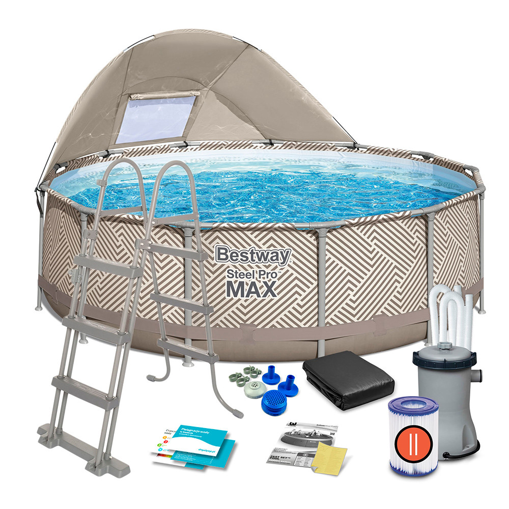 Басейн каркасний Bestway 561FY Ø 396 х 107 см, фільтр-насос 2006 л/год, сходи, тент