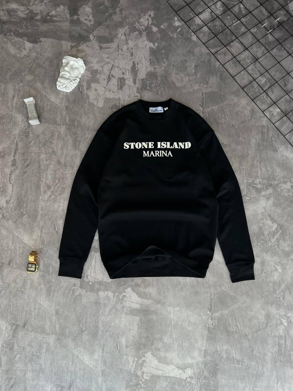 Світшот чорний кофта весна-осінь без капюшона фірмова Stone Island