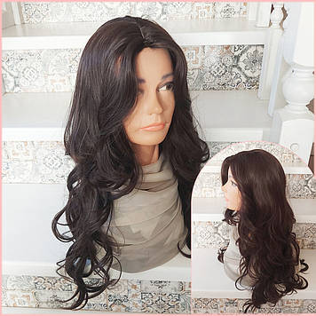 Перука довга з пробором з термоволокна шоколадний CXD 889-6