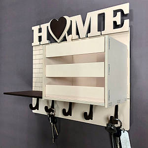 Настінна ключниця з дерева "HOME" 32 х 35 см