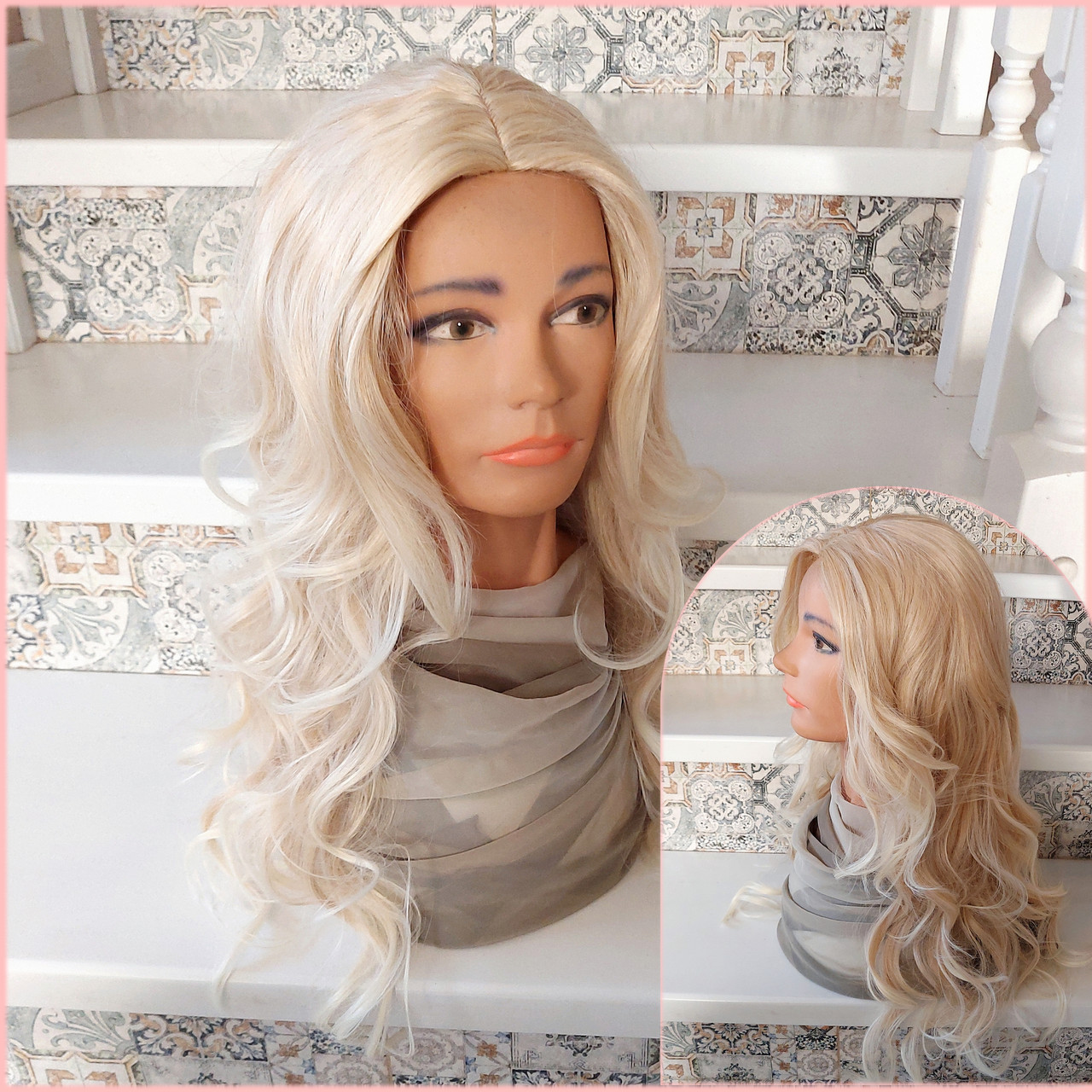 Перука довга з пробором з термоволокна пшеничний блонд CXD 889-24ВТ613, фото 1