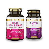 NOVEL, Вітаміни жувальні для Волосся, нігтів, шкіри №60, біотин 5000 №60, набір вітамінів, купи 2 зі знижкою 40%