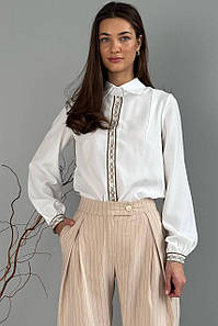 Сорочка жіноча молочна ошатна з довгим рукавом 3631-01